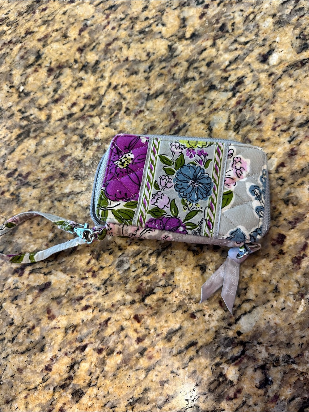 Vera Bradley Purple Floral Quilted Wristlet with Blue Accents